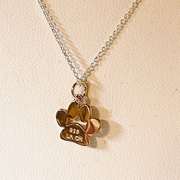 Sterling Silver Paw Print Necklace Rose Gold - Picture 3 of 7